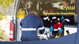  Presentation with ambulance - Amazing PPT layouts having amublance driver - ambulance team pulling a stretcher backdrop and a tawny brown colored foreground
