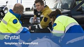  Presentation with paramedic - Beautiful presentation featuring amublance driver - fireman and paramedic discussing backdrop and a ocean colored foreground