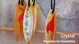  Presentation with close up wooden decking - Slide deck featuring amulet - closeup of little wooden surfboard background and a coral colored foreground
