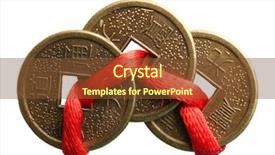  Presentation with feng shui - PPT theme featuring amulet - feng shui coins isolated background and a tawny brown colored foreground