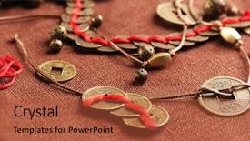  Presentation with feng shui - Theme featuring amulet - feng shui coins on table background and a red colored foreground
