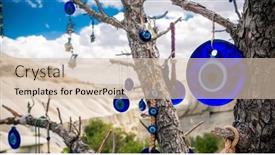  Presentation with evil - Slides having amulets-against-evil-eye-hanging background and a soft green colored foreground