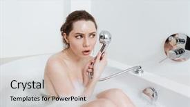  Presentation with woman in agriculture - Cool new slide set with amusing serious young woman sitting backdrop and a soft green colored foreground