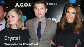  Presentation with theater - Cool new slide deck with woman sitting behind the desk backdrop and a mint green colored foreground