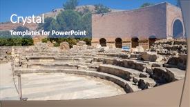  Presentation with ancient greek - Presentation theme with ancient odeon in gortyn gortys gortyna crete greece built by the roman emperor trajan gortyn houses stones with the oldest and most complete known example of an ancient greek law code background and a teal colored foreground
