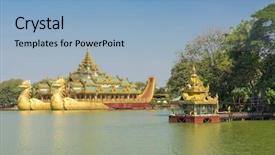  Presentation with golden palace - Colorful PPT layouts enhanced with an ancient royal barge backdrop and a light blue colored foreground