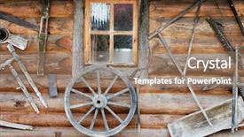  Presentation with hut - Presentation consisting of an ancient wooden log background and a coral colored foreground
