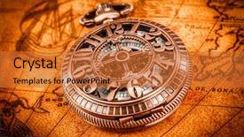  Presentation with vintage antique pocket watch vintage - Presentation featuring an ancient world map background and a red colored foreground
