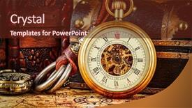  Presentation with vintage antique pocket watch vintage - PPT layouts with an ancient world map background and a tawny brown colored foreground