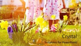  Presentation with easter basket - PPT theme having an easter egg hunt background and a gold colored foreground