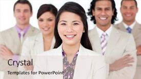  Presentation with international business - Presentation theme with an international business team background and a lemonade colored foreground