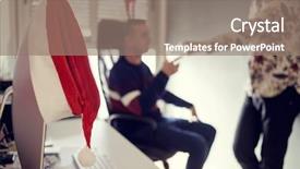  Presentation with christmas party - Slides having chinken - two young caucasian men chinking background and a coral colored foreground