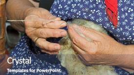  Presentation with spinning wheel - Cool new presentation design with an old craftswoman spinning backdrop and a ocean colored foreground