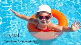  Presentation with swimming beautiful girl swims underwater - Colorful PPT theme enhanced with an orange life preserver backdrop and a cyan colored foreground
