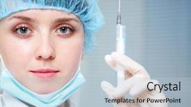  Presentation with syringe - Slides enhanced with anaesthesia - close-up of a woman doctor background and a light blue colored foreground