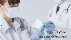  Presentation with anaesthesia - Colorful slide set enhanced with anaesthesia - close up of female doctor backdrop and a light blue colored foreground