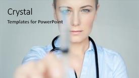  Presentation with medical procedure - Presentation theme having anaesthesia - confident young woman doctor background and a light gray colored foreground