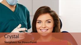  Presentation with injection mould - PPT theme with anaesthesia - dentist making anaesthetic injection background and a red colored foreground