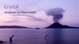  Presentation with anak anak bergerak - Beautiful presentation theme featuring anak krakatau at sunset backdrop and a light blue colored foreground