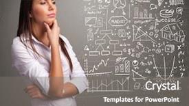  Presentation with stock market - Presentation design consisting of anal - pretty young woman looking background and a gray colored foreground