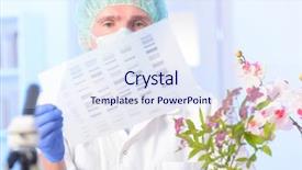  Presentation with dna sequence - Cool new PPT theme with anal - scientist analizing dna sequence backdrop and a sky blue colored foreground