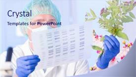  Presentation with dna sequence - Colorful slide deck enhanced with anal - scientist analizing dna sequence backdrop and a sky blue colored foreground