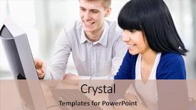  Presentation with working together - Theme having anal - young students working together background and a  colored foreground