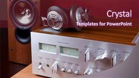  Presentation with audio speaker - Colorful slides enhanced with analog audio stereo system amplifier backdrop and a tawny brown colored foreground