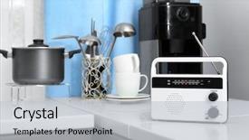  Presentation with radio communication - Slide deck enhanced with analog communication - modern radio on table background and a  colored foreground