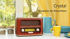  Presentation with radio - Beautiful PPT layouts featuring analog communication - stylish radio receiver on kitchen backdrop and a  colored foreground