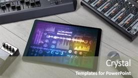  Presentation with electronic music - PPT theme with analog electronics - electronic music instruments microphone piano background and a gray colored foreground