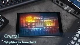  Presentation with electronic music - Presentation design enhanced with analog electronics - electronic music instruments microphone piano background and a ocean colored foreground