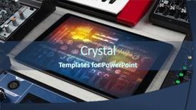  Presentation with electronic music - Amazing PPT theme having analog electronics - electronic music instruments microphone piano backdrop and a ocean colored foreground