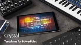  Presentation with electronic music - Slide set with analog electronics - electronic music instruments microphone piano background and a dark gray colored foreground