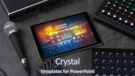  Presentation with electronic music - Slides enhanced with analog electronics - electronic music instruments microphone piano background and a navy blue colored foreground