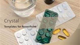  Presentation with medical pills - Presentation consisting of analog-medical-thermometer-for-checking background and a mint green colored foreground