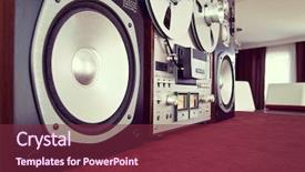  Presentation with tape recorder - PPT theme featuring closeup of buckles clasps zippers pockets fasteners fittings and seams on the red lacquer hand bag background and a  colored foreground.