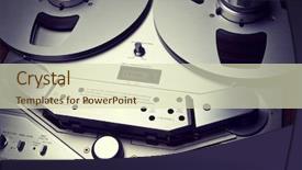  Presentation with tape recorder - PPT theme enhanced with analog stereo open reel tape background and a soft green colored foreground