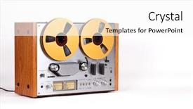  Presentation with tape recorder - Amazing PPT theme having analog stereo open reel tape backdrop and a  colored foreground