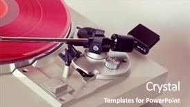  Presentation with record player - Cool new PPT theme with analog stereo turntable vinyl record player tonearm closeup backdrop and a gray colored foreground