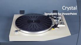  Presentation with record player - Amazing presentation design having analog stereo turntable vinyl record player backdrop and a ocean colored foreground