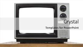  Presentation with television - PPT theme enhanced with analog television on white background and a light gray colored foreground