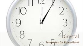  Presentation with poster on white wall above - Slide deck consisting of analog-wall-clock-isolated background and a sky blue colored foreground