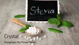 Presentation with sugar cubes - Amazing slide deck having analogue of sugar cubes and stevia on grey wooden background backdrop and a light gray colored foreground