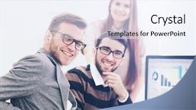  Presentation with team - Colorful PPT theme enhanced with analys - successul business team working backdrop and a sky blue colored foreground