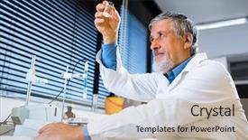  Presentation with medical analysis - Amazing PPT layouts having analysis medical - senior male researcher carrying backdrop and a mint green colored foreground