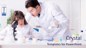  Presentation with food analysis - Theme having analysis milk - two lab doctor testing food background and a  colored foreground