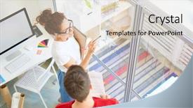  Presentation with data analyst - Slide deck consisting of analyst pointing at transparent noticeboard background and a lemonade colored foreground