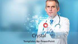  Presentation with medical charts - PPT theme featuring analytic chemistry - doctor touching hologram screen displaying background and a light blue colored foreground