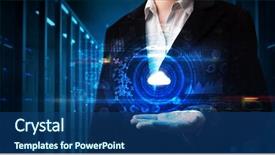  Presentation with biometric security - Beautiful presentation theme featuring analytic chemistry - man holding hologram projection displaying backdrop and a ocean colored foreground